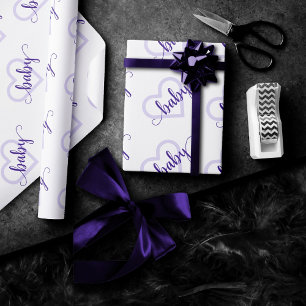 Baby Heart Royal Grape Purple Flourish Script Wrapping Paper