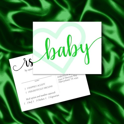 Baby Heart  Shamrock Green Shower RSVP Entree Postcard