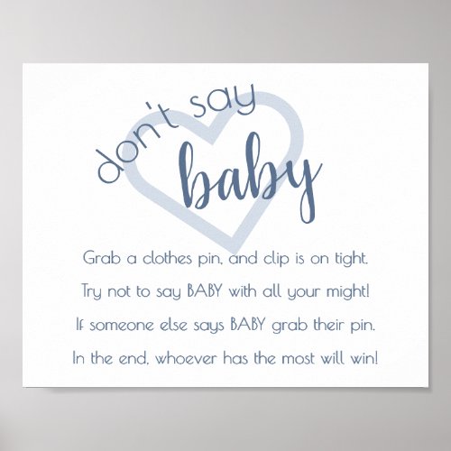 Baby Heart  Slate Blue Dont Say Baby Shower Game Poster