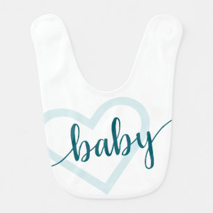 Baby Heart Teal Dark Midnight Green Flourish Bib