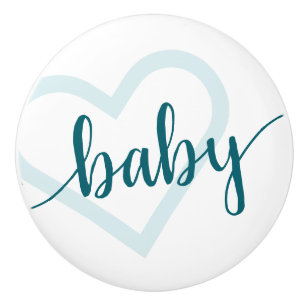 Baby Heart Teal Dark Midnight Green Flourish Ceramic Knob