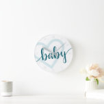 Baby Heart | Teal Dark Midnight Green Flourish  Round Clock
