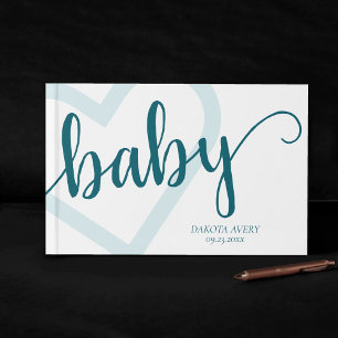 Baby Heart Teal Midnight Green Flourish Custom Guest Book