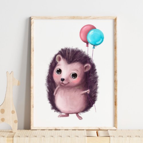Baby Hedgehog Balloons Print  Hedgehog Wall Print