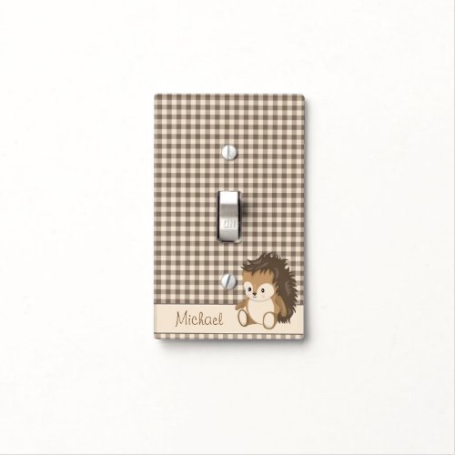 Baby Hedgehog  Brown Gingham Light Switch Cover