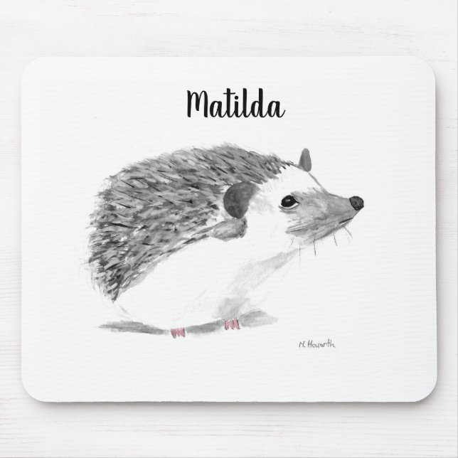 Baby hedgehog cute animal watercolor name mouse pad (Front)