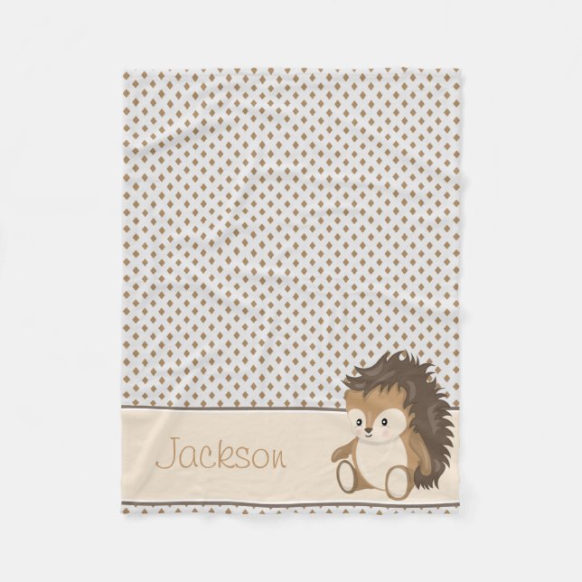 Baby Hedgehog & Diamonds| Personalized Fleece Blanket (Front)