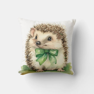 Baby Hedgehog Green Bow Gender Neutral Throw Pillow