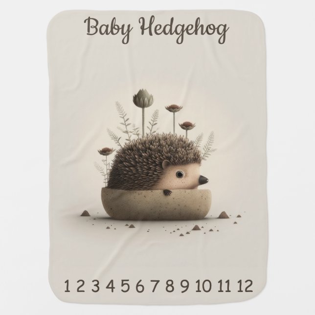 Baby Hedgehog Milestone Baby Blanket (Front)