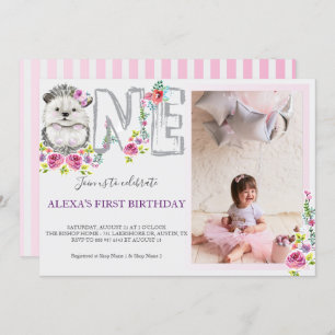 Baby Hedgehog One Birthday Invitation