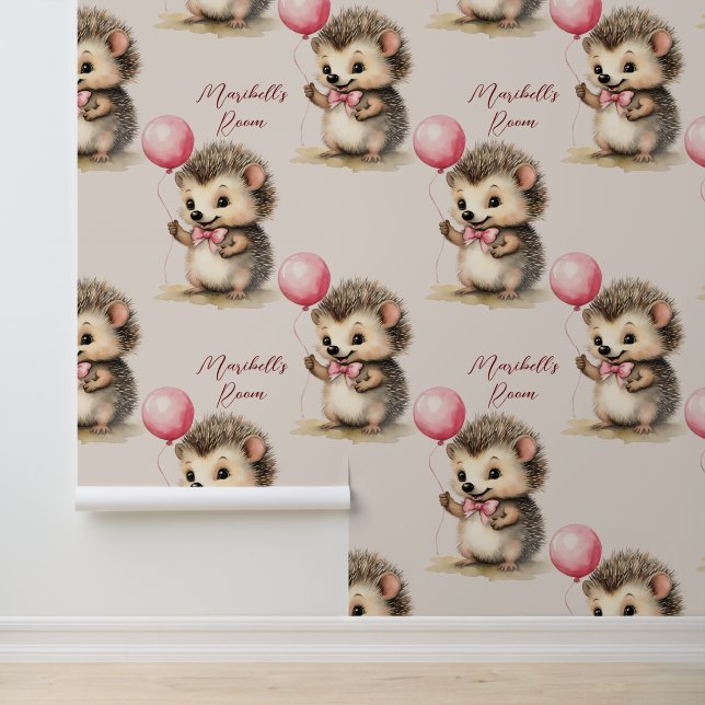 Baby Hedgehog Pink Balloon Personalized Wallpaper (Application)
