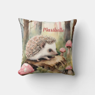 Baby Hedgehog Pink Mushroom Girls Personalized  Throw Pillow