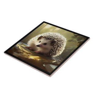 Baby Hedgehog Wildlife Portrait Ceramic Tile