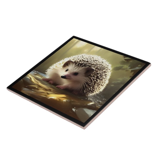 Baby Hedgehog Wildlife Portrait   Ceramic Tile (Side)
