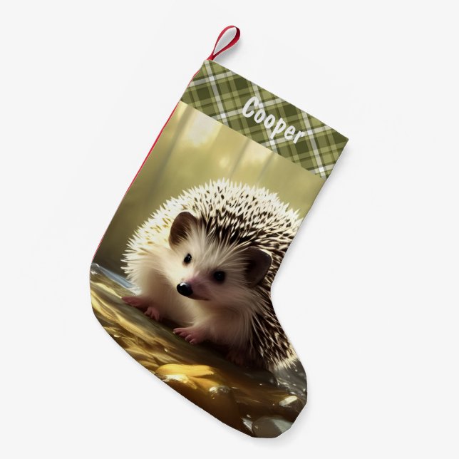 Baby Hedgehog Wildlife Portrait Personalized  Small Christmas Stocking (Front (Hanging))