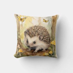 Baby Hedgehog Yellow Mushroom Gender Neutral  Throw Pillow