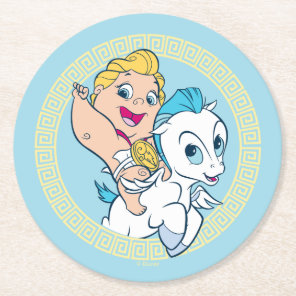 Baby Hercules Riding Pegasus Round Paper Coaster