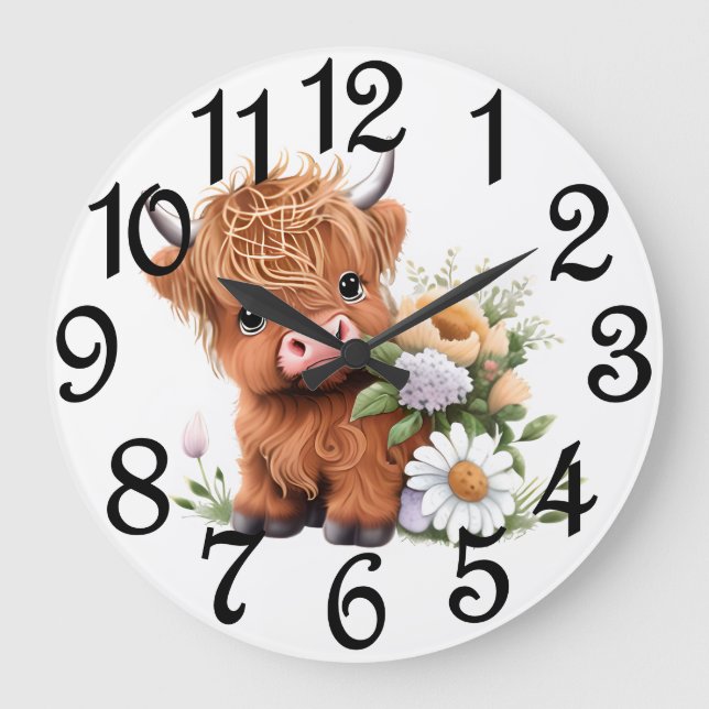 Baby Highland Calf  Large Clock (Front)