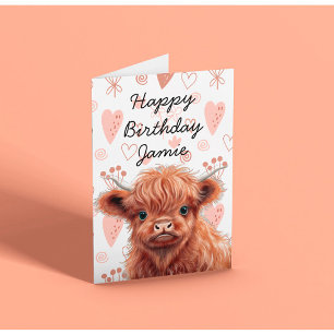 Baby Highland Cow Birthday Custom Name Card