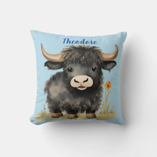 Baby Highland Cow Boys Personalized Throw Pillow