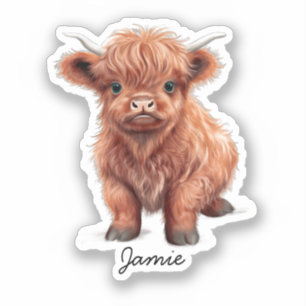 Baby Highland Cow Custom Name Sticker