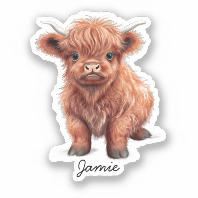 Baby Highland Cow Custom Name  Sticker (Front)