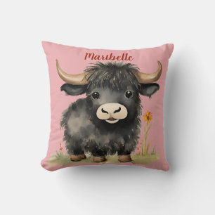 Baby Highland Cow Girls Personalized Throw Pillow
