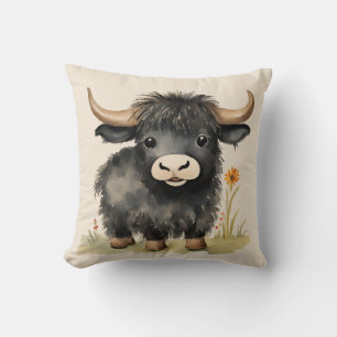 Baby Highland Cow Neutral Throw Pillow