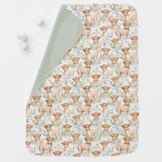 Baby Highland Cow Pastel Floral Nursery Blanket