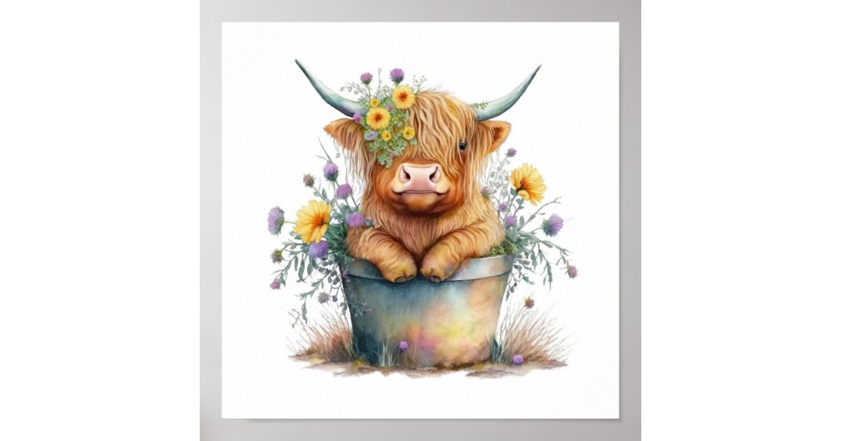 baby highland cow poster | Zazzle