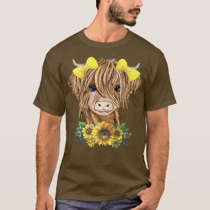 Baby Highland Cow Sunflower Western Country Heifer T-Shirt