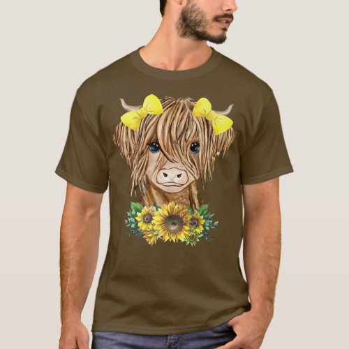 Baby Highland Cow Sunflower Western Country Heifer T_Shirt