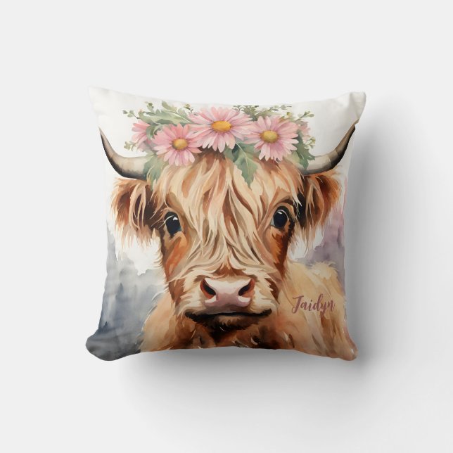 Baby Highland Cow Throw Pillow (Front)