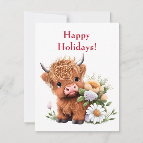 Baby Highland Cow with Daisies Holiday Card
