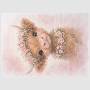 Baby Highland Cow with Flower Crown Cute Spring Tissue Paper