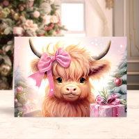 Baby Highland Cow With Pink Bow Christmas