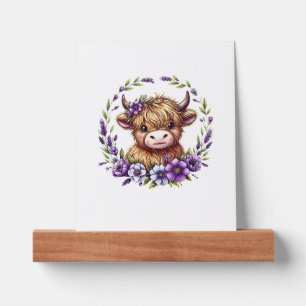 Baby Highland Cow With Purple Flowers Scottish Far Picture Ledge