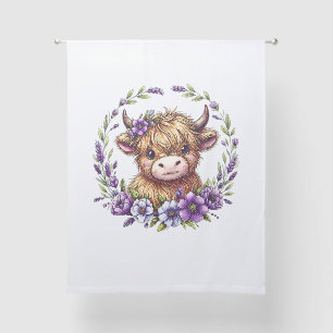 Baby Highland Cow With Purple Flowers Scottish Far Sheer Curtains