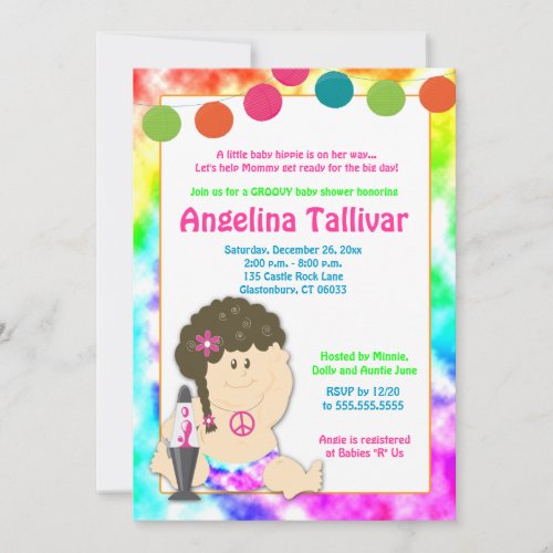 Baby Hippie 60s 70s Groovy Baby Shower (Girl) Custom Invites