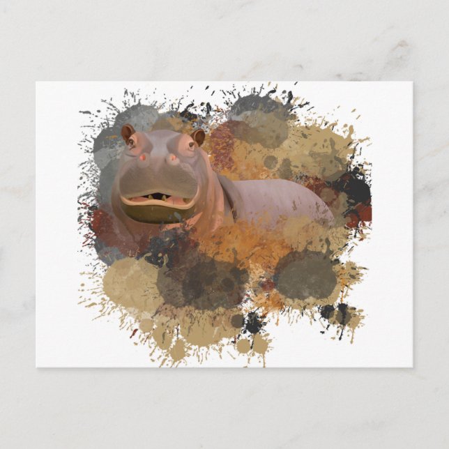 Baby Hippo Abstract Paint Splatter Wildlife Postcard (Front)