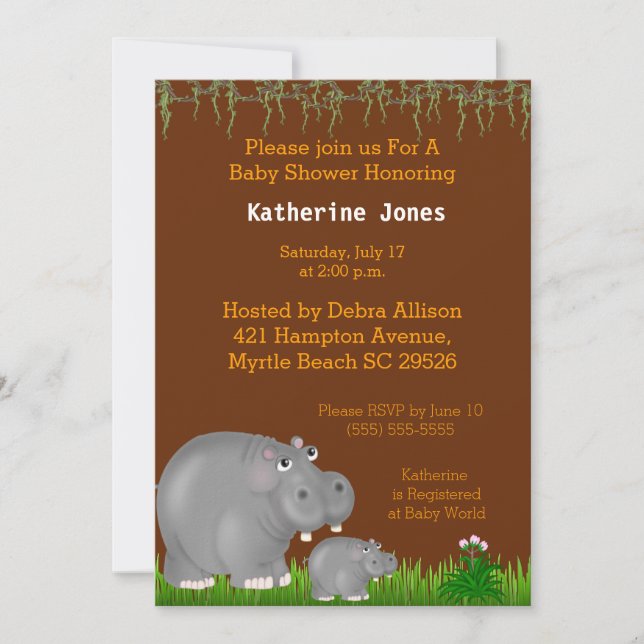 Baby Hippo and Mama Baby Shower Invitation (Front)