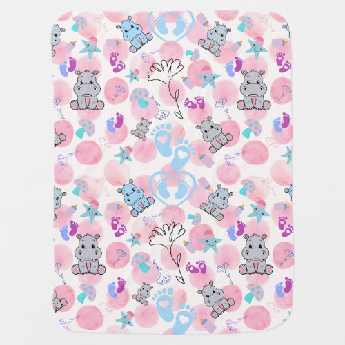 Baby Hippo and polka dot Baby Blanket