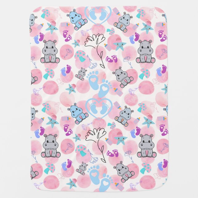 Baby Hippo and polka dot Baby Blanket (Front)