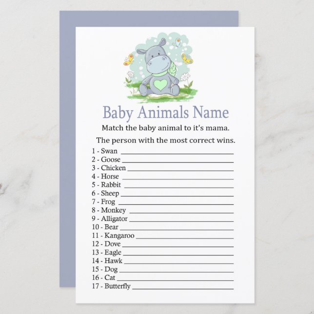 Baby Hippo Baby Animals Name Game (Front/Back)
