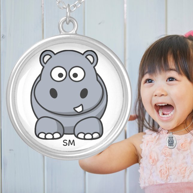 Baby Hippo Cartoon Silver Plated Necklace (Baby Hippo Cartoon Silver Plated Necklace)