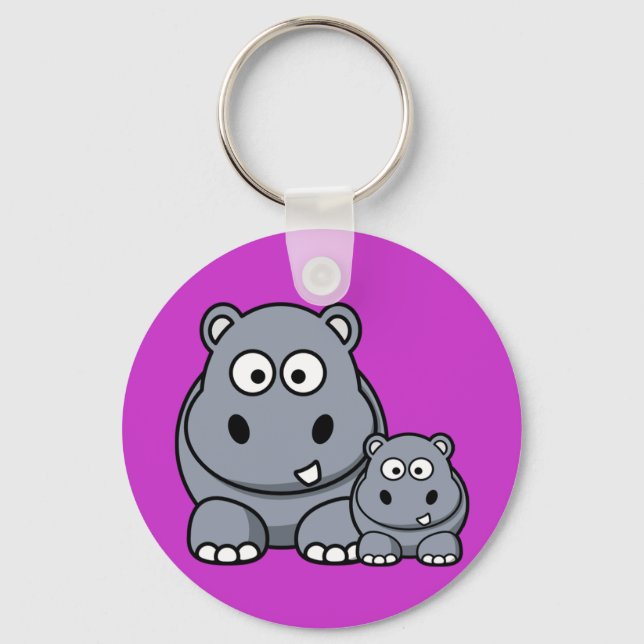 Baby Hippo Family, Cute Wild Safari Keychain (Front)