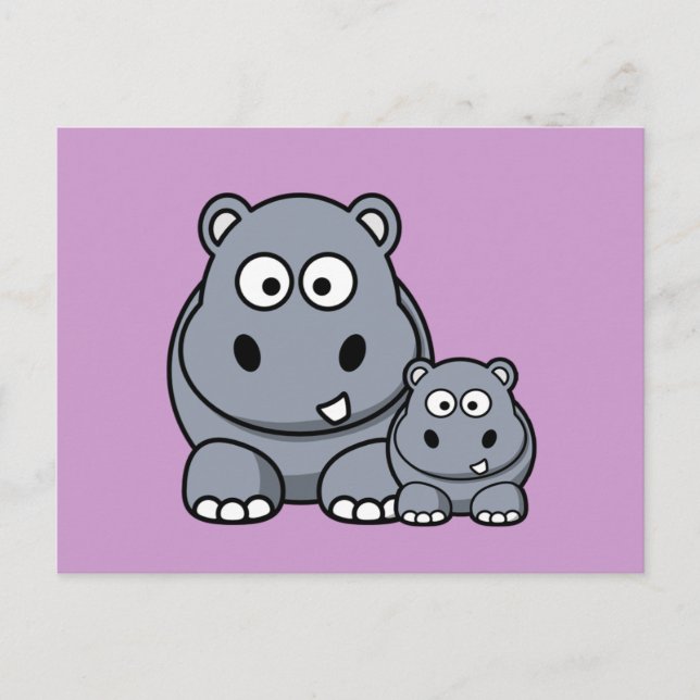 Baby Hippo Family, Cute Wild Safari Postcard (Front)