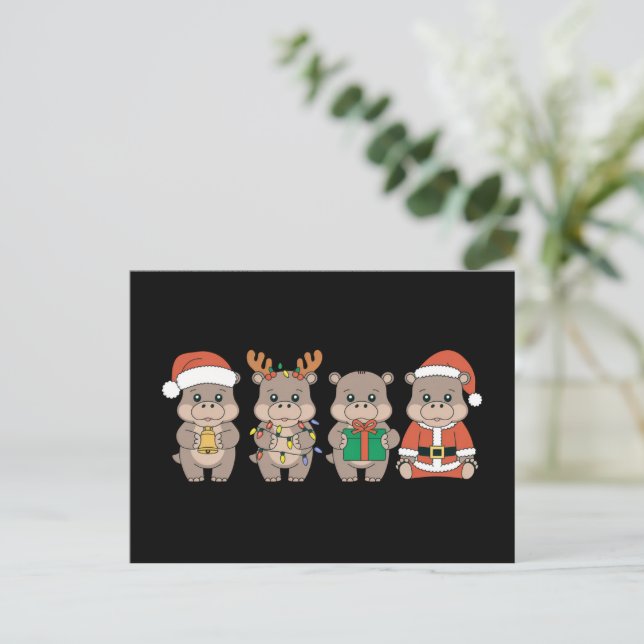 Baby Hippo Moo Deng Christmas Holiday Postcard (Standing Front)