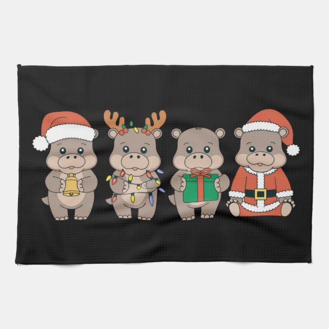 Baby Hippo Moo Deng Christmas Kitchen Towel (Horizontal)