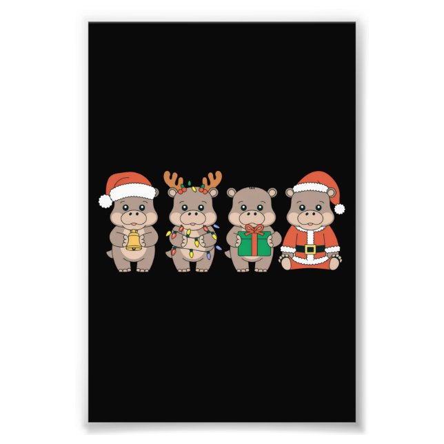 Baby Hippo Moo Deng Christmas Photo Print (Front)